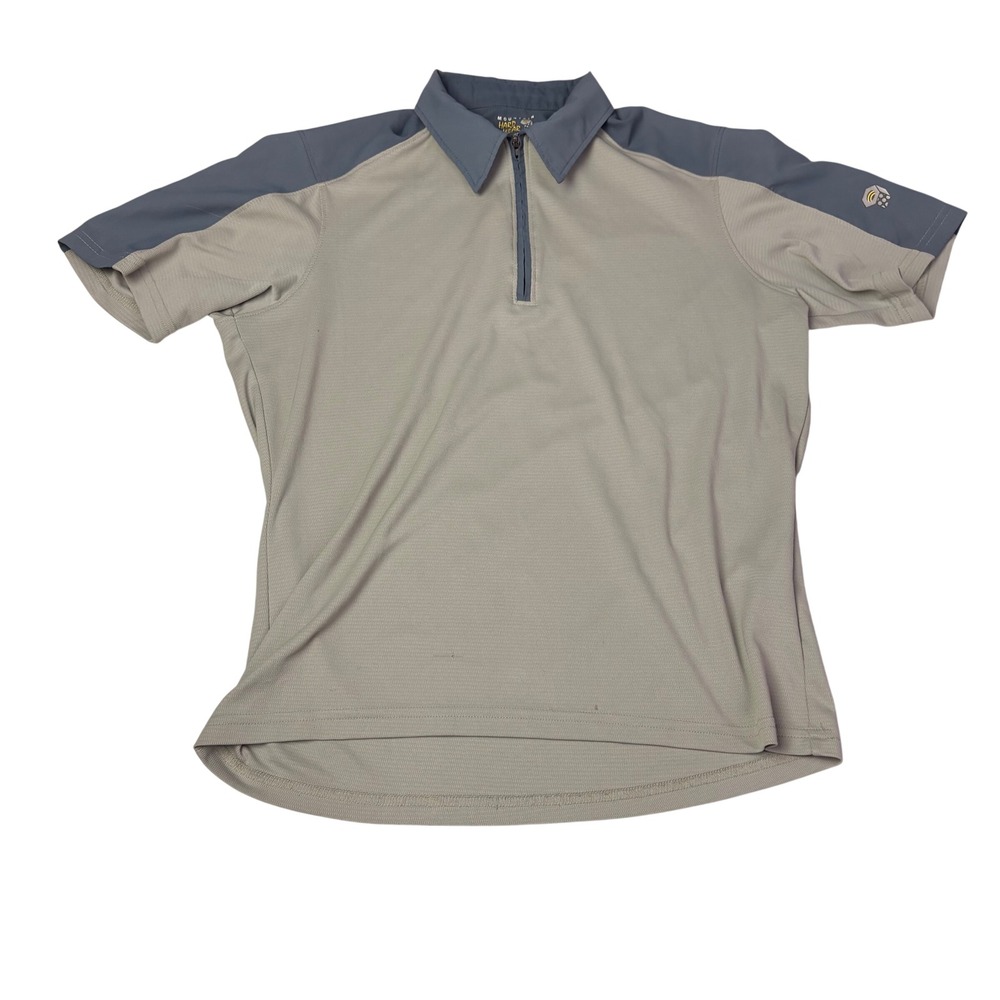 Mountain Hardwear Mens‎ M/M Short Sleeve Zip Neck Polo Shirt Tan Grey Made USA